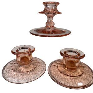Depression Glass Fostoria Candle Holders Set of 3 Mid-Century MCM Pink Vintage